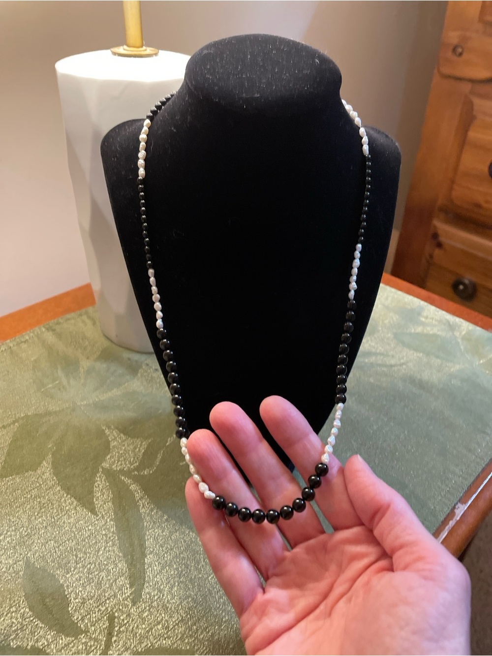 Black Bead and Tiny Pearl Necklace EUC.